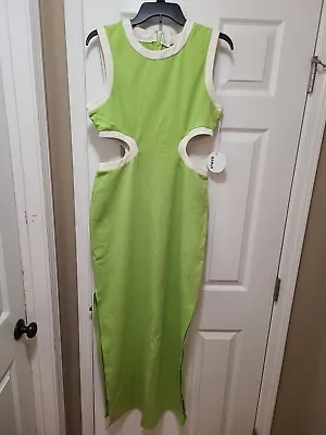 $219.99 • Buy NWT! $275 Womens STAUD Dolce Maxi Dress LIME GREEN WHITE Stretch Jersey Size L