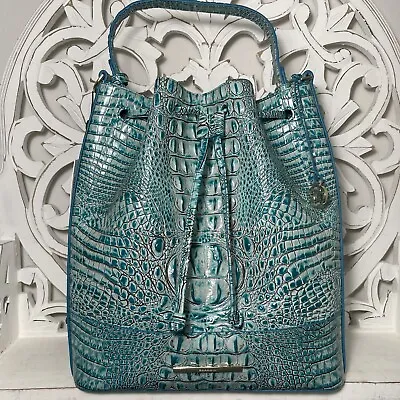 Brahmin Marlowe Bucket Bag Mineral Blue Turquoise Melbourne Leather • $207