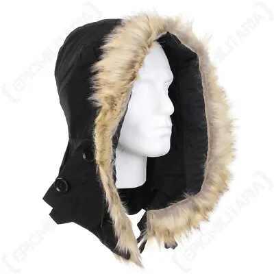 US M51 Parka Hood With Faux Fur - Black America Army Military Repro New • £26.45