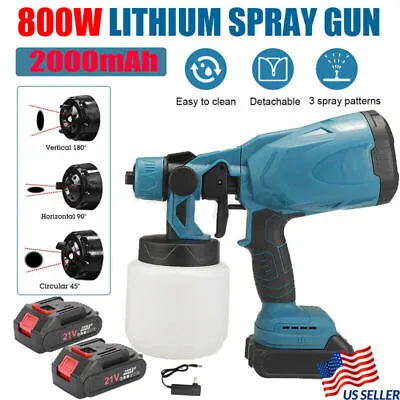  Electric High Pressure Cordless Paint Sprayer HVLP Spray Gun Kit+2 Battery Blue • $40.99