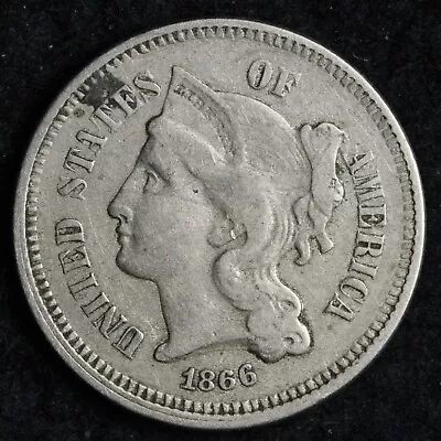 1866 Three Cent Nickel Piece VF E146 T • $40.99