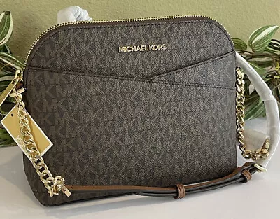 Michael Kors Jet Set Travel Medium Dome Chain Crossbody Bag Tote Mk Brown Logo • $89.99