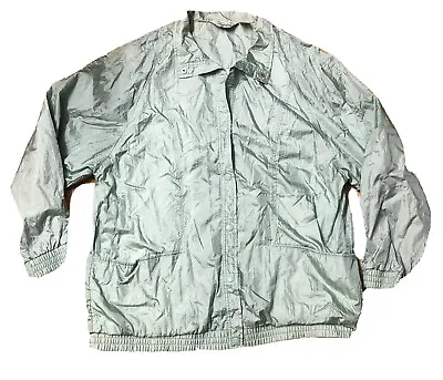 Vintage Haband Metallic Mint Green Snap Button Down Windbreaker Jacket Size XL • $17.90