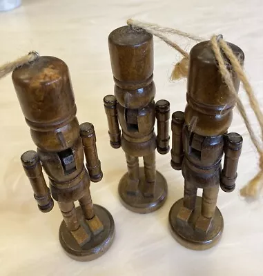 Vintage Christmas Lot Of 3 Miniature NUTCRACKERS Soldiers Ornaments WOOD STAINED • $24.95