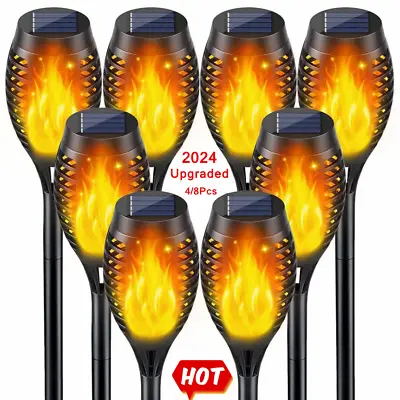 8X Flame Effect Solar Outdoor Lights Stake Garden Path Flickering LED Torch Lamp • £10.98