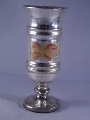 Antique Mercury Glass Vase Silver With Floral Design 8  High • $65