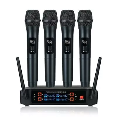 Professional UHF Wireless Microphone 4 Channel Handheld Karaoke Mic Home Speaker • £58.60