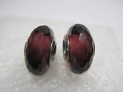 2 Authentic Pandora Fascinating Purple Murano Glass Bead Charms #791071 • $0.99