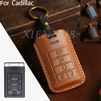 Leather Remote Car Key Cover Holder Case Fob For Cadillac Escalade XTS Corvette • $19.85