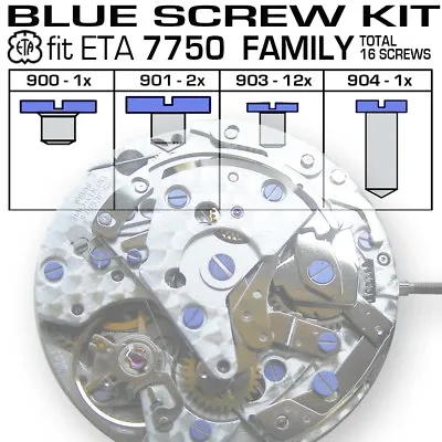 $35 • Buy Blue Screw Kit Fit Orignial Eta Valjoux 7750 Family Movements