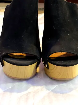 H&M Shoes Women Size 6 Black Suede And Wooden Platform Heels Gently Used • $30