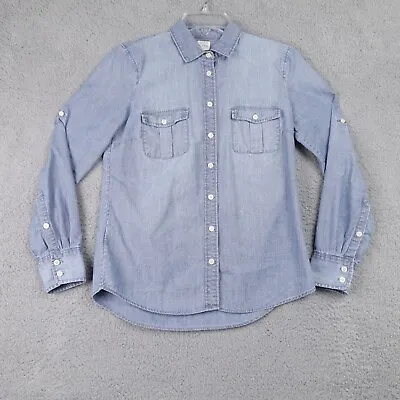 J.Crew Denim Chambray Perfect Shirt Top Roll-Tab Sleeves Women's Sz XS. #91506 • $19.80