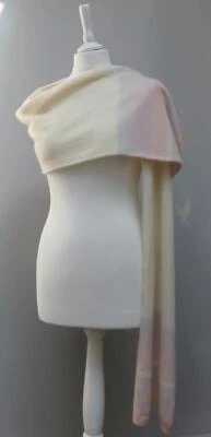 £24.99 • Buy Deane & White Pure Cashmere Ivory Pastel Lilac Pink Striped Heart Wrap Scarf