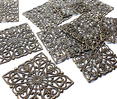 10 X Square Shape Filigree Embellishment Charm Decoration 40mm Bronze Tone Metal • £2.12