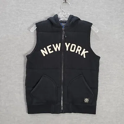 Polo Ralph Lauren Men Vest  Medium Black Full Zip Hooded Pockets New York • $30.91