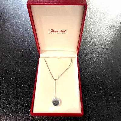 BACCARAT Crystal Blue Drop Pendant Y Lariat Necklace Sterling Silver Used W/ Box • £208.30