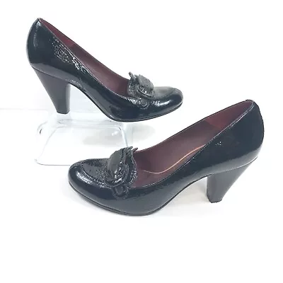 Jaeger Black Patent Leather Court Shoes Size UK 5 Classic Buckle Heels #11B • £29.99