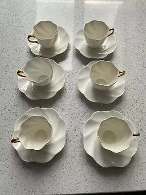 6 X Coalport White & Gold Teacups And Saucers With Silver Plated Teaspoons • £10.50