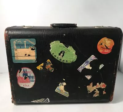 Vintage Lot Of 2 Suitcases Carry On Travel Luggage With Various Stickers Black • $29.99