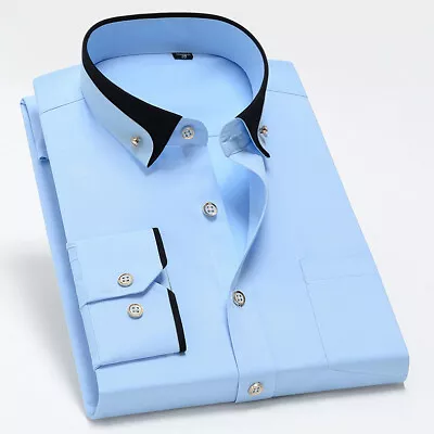 Mens Dress Shirts Formal No Ironing Elastic Long Sleeves Business Casual Shirts • $18.04