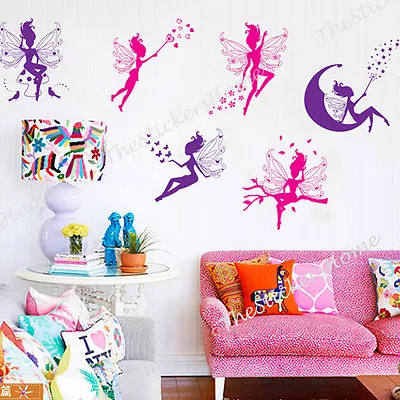 Girls Magic Fairies Wall Stickers 80pcs Childs Kids Nursery Art Decal Home Decor • £6.98