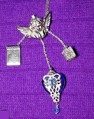 Chatelaine Figural Cherub Brooch Tiny Silver Journal Blue Victorian Perfume Cu • $114.90