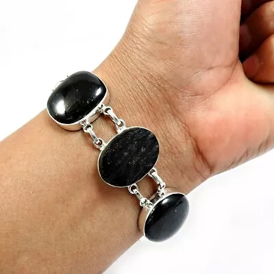 Gift For Her Natural Black Tourmaline Chain Healing Bracelet 925 Silver R5 • $110.05