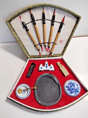 Vintage Boxed Chinese Calligraphy Set With Carved Soapstone Chop 1950-1960 • $40.64