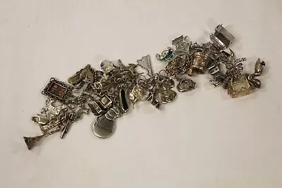 Vintage Sterling Silver Charm Bracelet Loaded With 30 Plus Charm's Nice Quality • $149.99