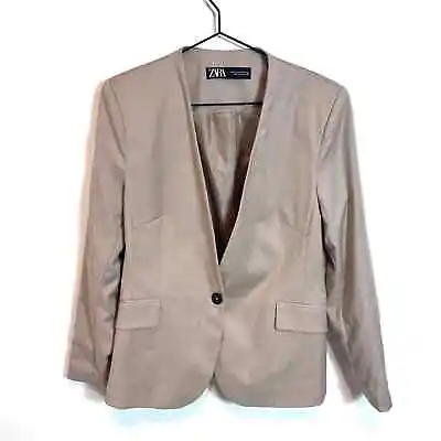 Zara Women’s 10 Tan Single Button Blazer Minimalist Work Shoulder Pads • $34