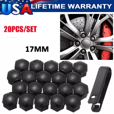 (20)17mm Wheel Lug Nut Bolt Center Cover Black Caps & Tool Fit For VW Audi Skoda • $1.69