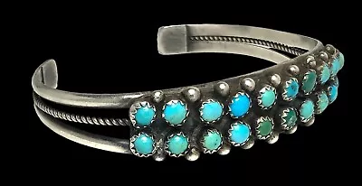 Vintage Navajo Sterling Silver Snake Eye Turquoise 14mm Cuff Bracelet 7” • $229.99