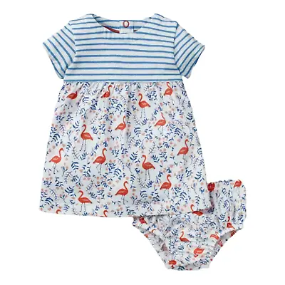 New 2 Pcs BABY MINI BODEN Size 6 - 12 MONTHS Flamingo Jersey Dress Knickers Set • £12.99