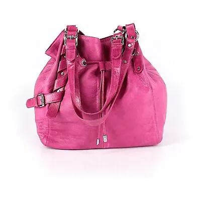 Marzia Vintage Italian Leather Pebbled Thick Bucket Tote Satchel Fuchsia Pink LG • $179.99