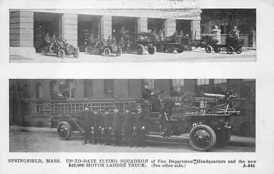 $10000 Motor Ladder Fire Truck Springfield Massachusetts Postcard 1915 • $9.95