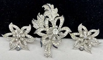 Jomaz Set Brooch Earrings Rare Vintage Rhodium Plated Pave Rhinestone Signed A46 • $185