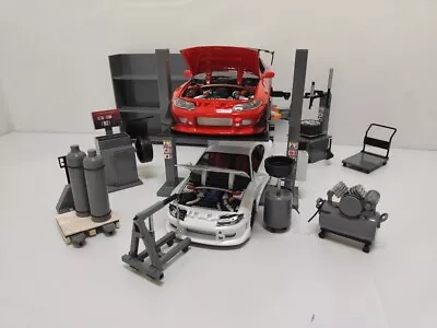 Diorama 1/24 Car Garage Repair Tools Model Tire Picker Lift Set Prop Scene Model • $179.99