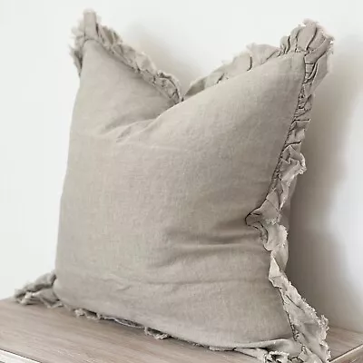 GRETA RUFFLE EDGE BEIGE CUSHION 45x45cm With Feather Insert • £28.99