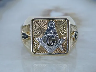 £293.15 • Buy Men's 10k Gold Vintage .10ct Diamond MASON RING Sz 13.5 Masonic Square & Compass