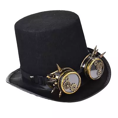 Steampunk Top Hat With Goggles Costume Accessories Punk Gothic Magician Hat Jazz • $19.25