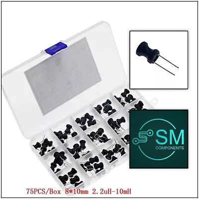 75PCS Wire-wound DIP Power Inductor Inductance 15 Values Kit 6x8 2.2uH-10mH • $21.29