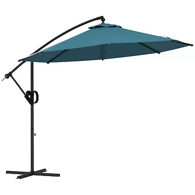 Outsunny 3(m) Cantilever Parasol With Cross Base Crank Handle Tilt Blue • £75.99