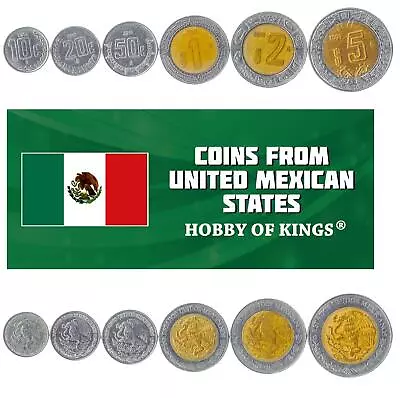 Mexican 6 Coin Set 10 20 50 Centavos 1 2 5 Pesos | Aztec Calenda | 1996 - 2021 • $14.84