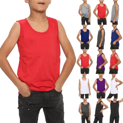 £1.99 • Buy Kids Boys Girls Casual Plain Vest Cotton Top Sleeveless Basic Tank Vests Vest