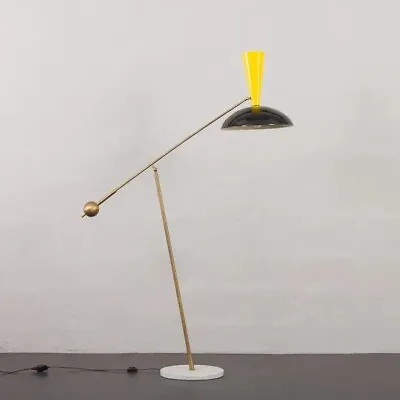 Mid-Century Modern Floor Lamp - Antique Light Table Fixture Italian Black/Yellow • $349