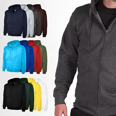 Mens Zip Up Hoodie Hooded Sweatshirt - FULL ZIP PLAIN HIGH QUALITY HOOD JACKET • £19.99