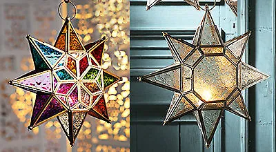 Large Star Glass Hanging Lantern Moroccan Style-clear Or Coloured-NEW • $46.06