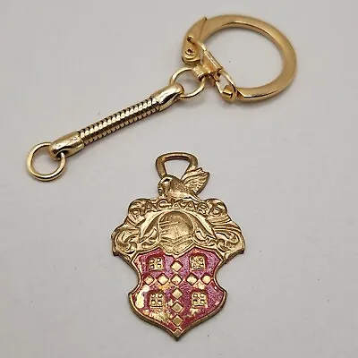 Vtg Packard Crest Shield Keychain Fob Swan Knight Gold Tone Red Key Chain READ • $24