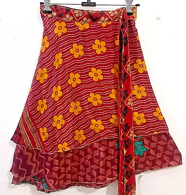 Handmade Magic Wrap Skirt Double Layer Maxi Mini Skirt Vintage Silk Sari Skirt • $33.34