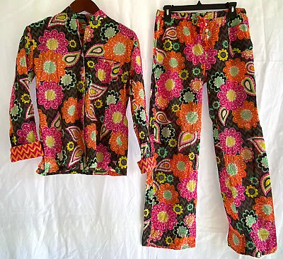 $24.75 • Buy VERA BRADLEY Women’s Floral Woven Cotton Pajama Set Long Sleeve - Sz M